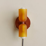 Chromatic Glass Up Down Plug-In Wall Sconce - Oxide Red Canopy / Sandblasted Amber