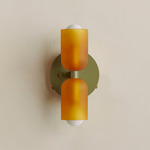 Chromatic Glass Up Down Wall Sconce - Reed Green Canopy / Sandblasted Amber