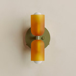 Chromatic Glass Up Down Wall Sconce - Reed Green Canopy / Sandblasted Amber