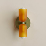 Chromatic Glass Up Down Wall Sconce - Reed Green Canopy / Sandblasted Amber