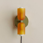 Chromatic Glass Up Down Plug-In Wall Sconce - Reed Green Canopy / Sandblasted Amber