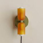 Chromatic Glass Up Down Plug-In Wall Sconce - Reed Green Canopy / Sandblasted Amber