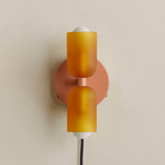 Chromatic Glass Up Down Plug-In Wall Sconce - Peach Canopy / Sandblasted Amber