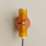 Chromatic Glass Up Down Plug-In Wall Sconce - Peach Canopy / Sandblasted Amber