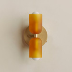 Chromatic Glass Up Down Wall Sconce - Brass Canopy / Sandblasted Amber