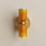 Chromatic Glass Up Down Wall Sconce - Brass Canopy / Sandblasted Amber