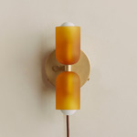Chromatic Glass Up Down Plug-In Wall Sconce - Brass Canopy / Sandblasted Amber