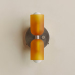 Chromatic Glass Up Down Wall Sconce - Pewter Canopy / Sandblasted Amber