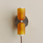Chromatic Glass Up Down Plug-In Wall Sconce - Pewter Canopy / Sandblasted Amber