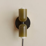 Chromatic Glass Up Down Plug-In Wall Sconce - Black Canopy / Pistachio