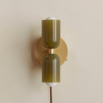 Chromatic Glass Up Down Plug-In Wall Sconce - Brass Canopy / Pistachio