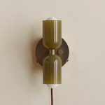 Chromatic Glass Up Down Plug-In Wall Sconce - Patina Brass Canopy / Pistachio