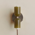 Chromatic Glass Up Down Plug-In Wall Sconce - Pewter Canopy / Pistachio