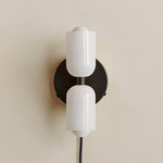 Chromatic Glass Up Down Plug-In Wall Sconce - Black Canopy / Opaline