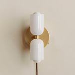Chromatic Glass Up Down Plug-In Wall Sconce - Brass Canopy / Opaline