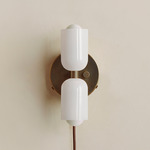 Chromatic Glass Up Down Plug-In Wall Sconce - Patina Brass Canopy / Opaline