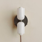 Chromatic Glass Up Down Plug-In Wall Sconce - Blackened Brass Canopy / Opaline