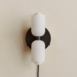 Chromatic Glass Up Down Plug-In Wall Sconce - Black Canopy / Sandblasted White