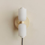 Chromatic Glass Up Down Plug-In Wall Sconce - Bone Canopy / Sandblasted White