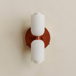 Chromatic Glass Up Down Wall Sconce - Oxide Red Canopy / Sandblasted White