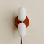 Chromatic Glass Up Down Plug-In Wall Sconce - Oxide Red Canopy / Sandblasted White