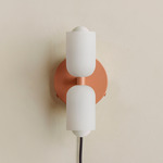 Chromatic Glass Up Down Plug-In Wall Sconce - Peach Canopy / Sandblasted White