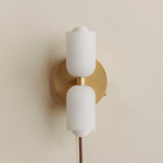Chromatic Glass Up Down Plug-In Wall Sconce - Brass Canopy / Sandblasted White