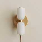 Chromatic Glass Up Down Plug-In Wall Sconce - Brass Canopy / Sandblasted White