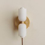Chromatic Glass Up Down Plug-In Wall Sconce - Brass Canopy / Sandblasted White