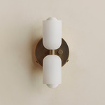 Chromatic Glass Up Down Wall Sconce - Patina Brass Canopy / Sandblasted White