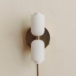 Chromatic Glass Up Down Plug-In Wall Sconce - Patina Brass Canopy / Sandblasted White