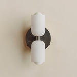 Chromatic Glass Up Down Wall Sconce - Blackened Brass Canopy / Sandblasted White