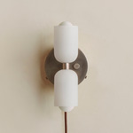 Chromatic Glass Up Down Plug-In Wall Sconce - Pewter Canopy / Sandblasted White