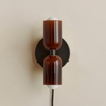 Chromatic Glass Up Down Plug-In Wall Sconce - Black Canopy / Tobacco