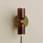 Chromatic Glass Up Down Plug-In Wall Sconce - Reed Green Canopy / Tobacco