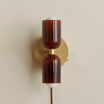 Chromatic Glass Up Down Plug-In Wall Sconce - Brass Canopy / Tobacco