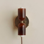 Chromatic Glass Up Down Plug-In Wall Sconce - Patina Brass Canopy / Tobacco