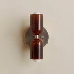 Chromatic Glass Up Down Wall Sconce - Pewter Canopy / Tobacco