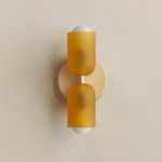 Chromatic Glass Up Down Slim Wall Sconce - Brass / Sandblasted Amber
