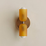 Chromatic Glass Up Down Slim Wall Sconce - Patina Brass / Sandblasted Amber