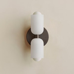 Chromatic Glass Up Down Slim Wall Sconce - Blackened Brass / Sandblasted White