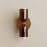 Chromatic Glass Up Down Slim Wall Sconce - Patina Brass / Tobacco