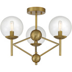 Auresa Semi Flush Ceiling Light - Soft Brass / Clear