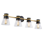 Kanata Bathroom Vanity Light - Black / Brushed Brass / Clear
