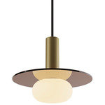 Combi Pendant with Decorative Glass Plate/Glass Ball - Matte Black / Brushed Brass / Tea Brown