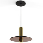Combi Pendant with Decorative Glass Plate - Matte Black / Brushed Brass / Tea Brown / Tea Brown