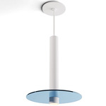Combi Pendant with Decorative Glass Plate - Matte White / Turquoise / Turquoise