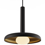 Combi Pendant with Metal Shade/Glass Ball - Matte Black / Frost White