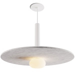 Combi Pendant with Acoustic Panel/Glass Ball - Matte White / Light Marble