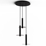 Combi Round Multi-Light Pendant with Decorative Glass Plate - Matte Black / Dark Grey / Dark Grey